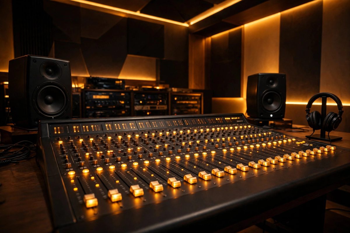 Studio rekaman musik modern tempat label musik AI Raagverse memproduksi lagu