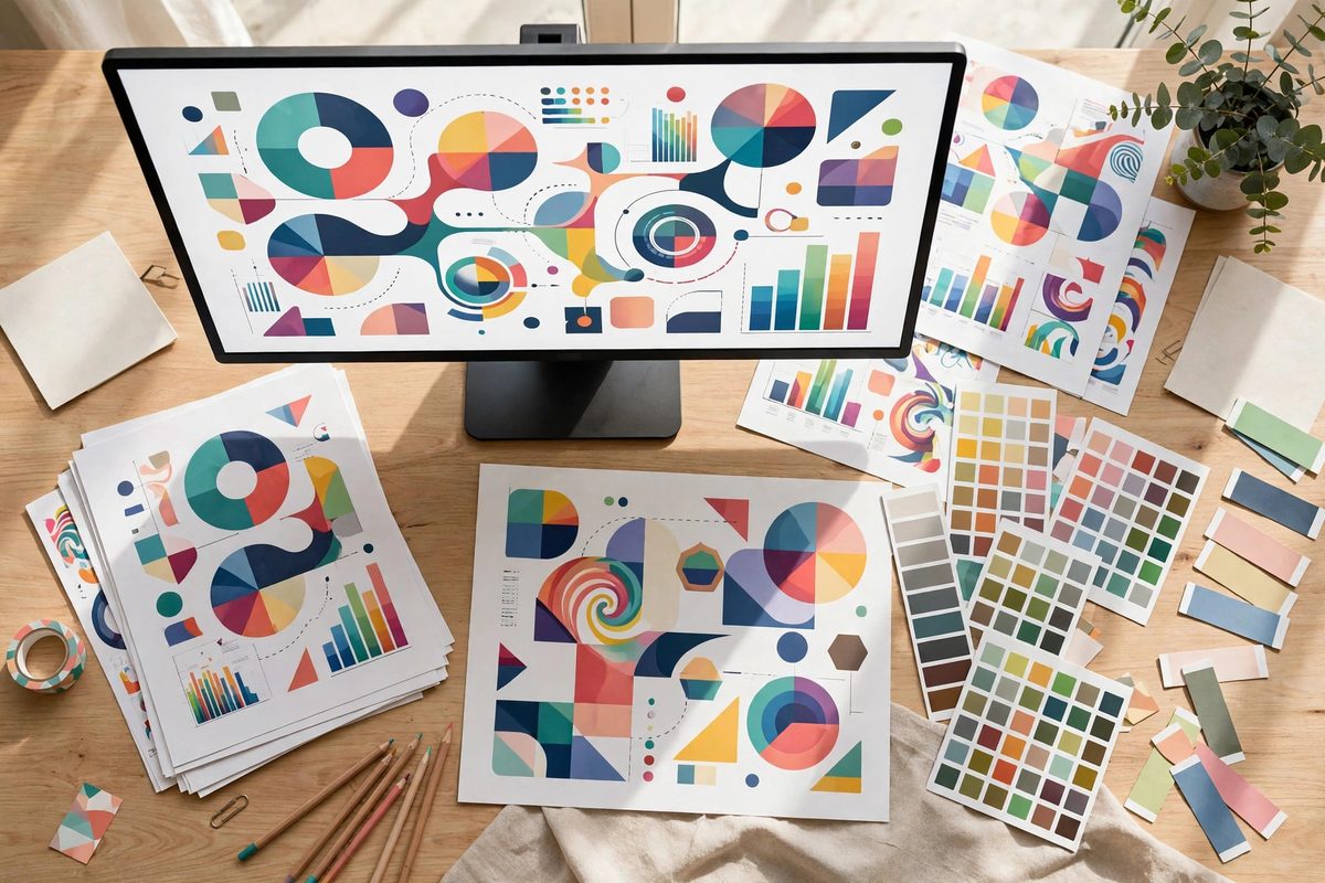 Ilustrasi proses membuat infografis dengan bantuan AI dari data mentah menjadi visual siap bagikan