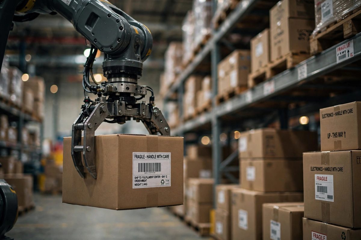 Ilustrasi robot lengan mekanik Eka dengan gripper peka gaya setelah mengumumkan pendanaan robot Eka senilai 150 juta dolar